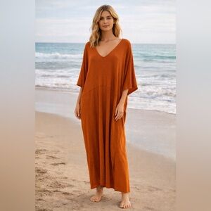 FP Beach Ribbed Long Coverup Maxi Bat Wings Size Small Boho Lagenlook Coastal